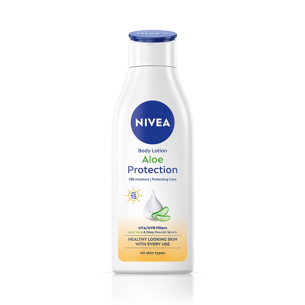 NIVEA Aloe Protection Body Lotion 200 ml | With Hyaluronic Acid & 72Hr Hydration | SPF 15 | Aloe Vera Extracts | Deep Moisture Serum | For Men & Women | All Skin Types
