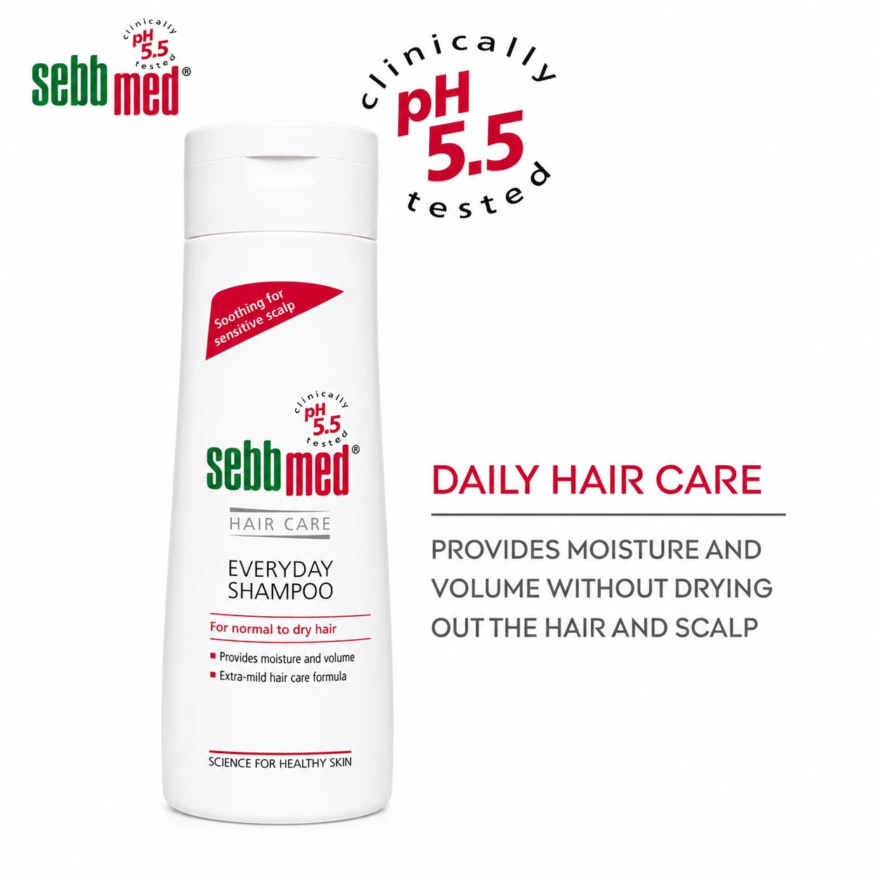 Sebb Med Hair Care Everyday Shampoo | pH 5.5 Clinically Tested | Soothing Shampoo for Sensitive Scalp | Hydrating & Mild Formula for Daily Use