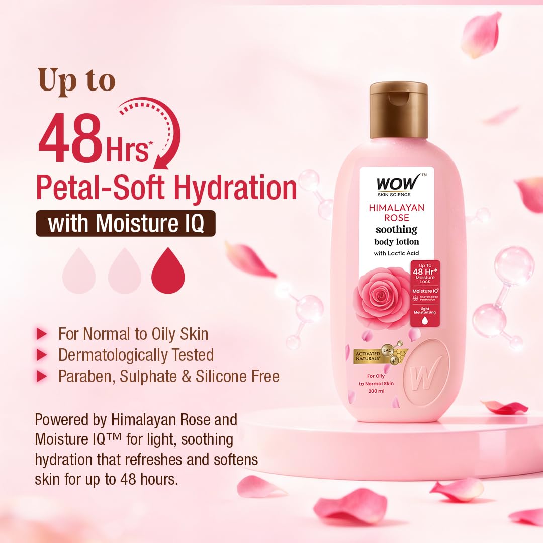 WOW Skin Science Himalayan Rose Body Lotion For Light Hydration - Normal To Oily Skin - with Rose Water, Beetroot Extract - 400mL
