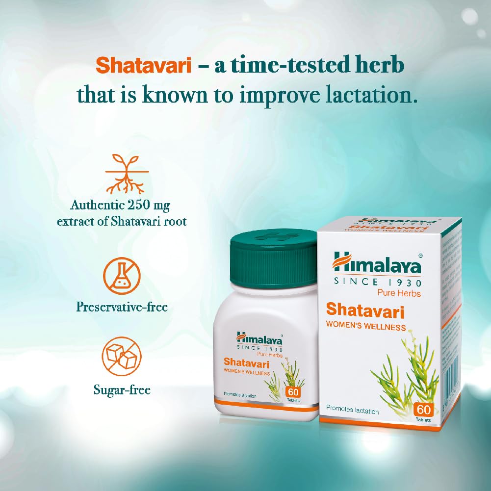 Himalaya Pure Herbs Shatavari Women's Wellness Tablets, Promotes lactation, White, 60 Count