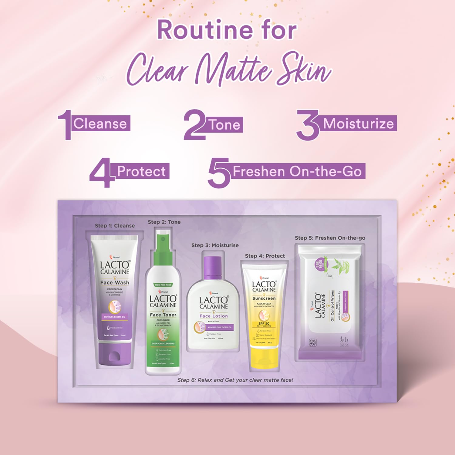 Lacto Calamine Premium Face Care Kit for Women | Facewash, Sunscreen, Wet Wipes, Toner, Face Lotion | Pack of 5 Signature Products Skincare Set | Valentines Day Gifts