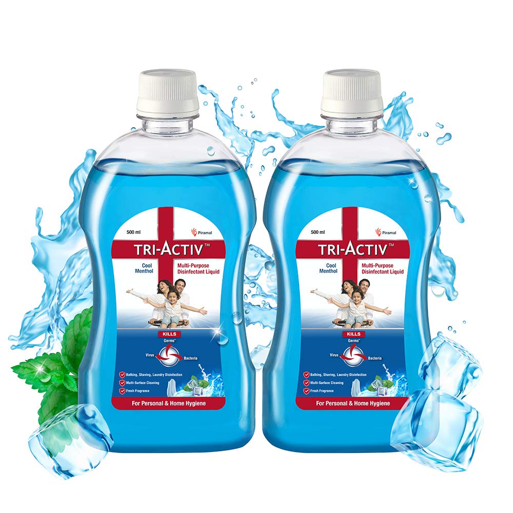 Tri-Activ Disinfectant Liquid for Multipurpose use for Personal Hygiene and Home Cleaning 500ml Cool Menthol, Blue, 2 count