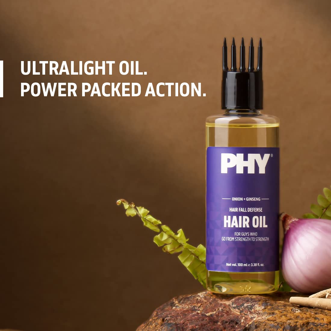 Phy Hair Fall Defense Hair Oil with Onion + Ginseng | Reduces hair fall by strengthening roots & promotes hair growth | 100% Vegan, No Parabens | Great for all hair types, 100 ml