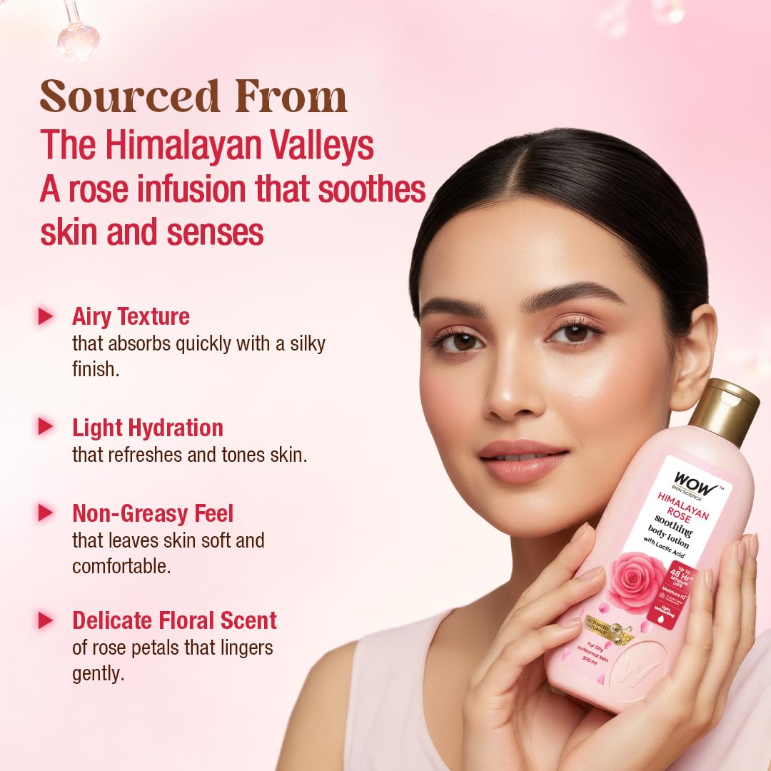 WOW Skin Science Himalayan Rose Body Lotion For Light Hydration - Normal To Oily Skin - with Rose Water, Beetroot Extract - 400mL