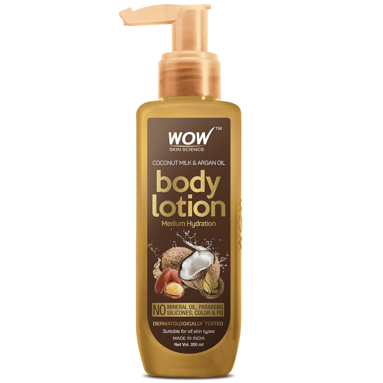 WOW Skin Science Coconut Milk and Argan Oil Body Lotion - Medium Hydration - No Mineral Oil, Parabens, Silicones, Color & PG - 400ML