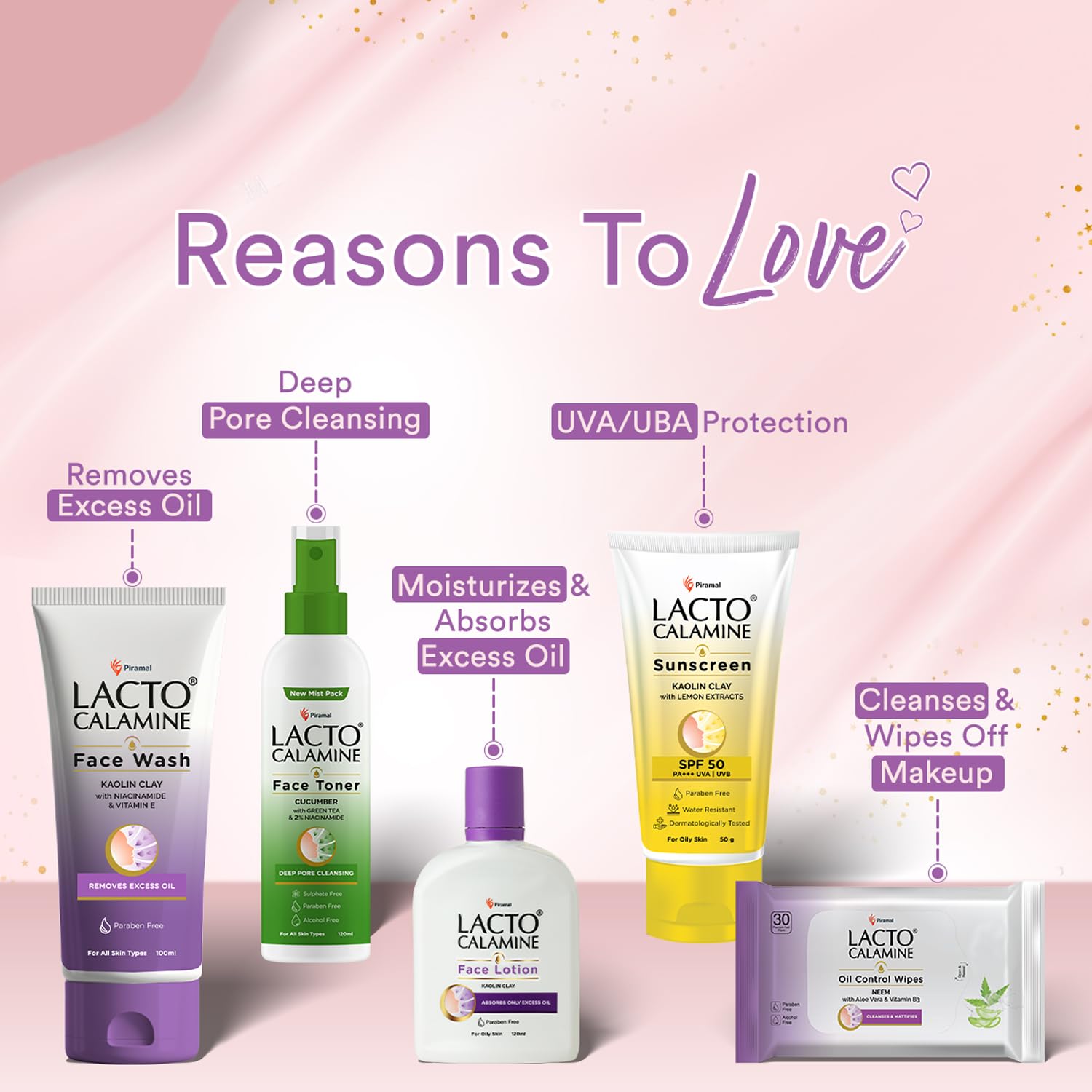 Lacto Calamine Premium Face Care Kit for Women | Facewash, Sunscreen, Wet Wipes, Toner, Face Lotion | Pack of 5 Signature Products Skincare Set | Valentines Day Gifts