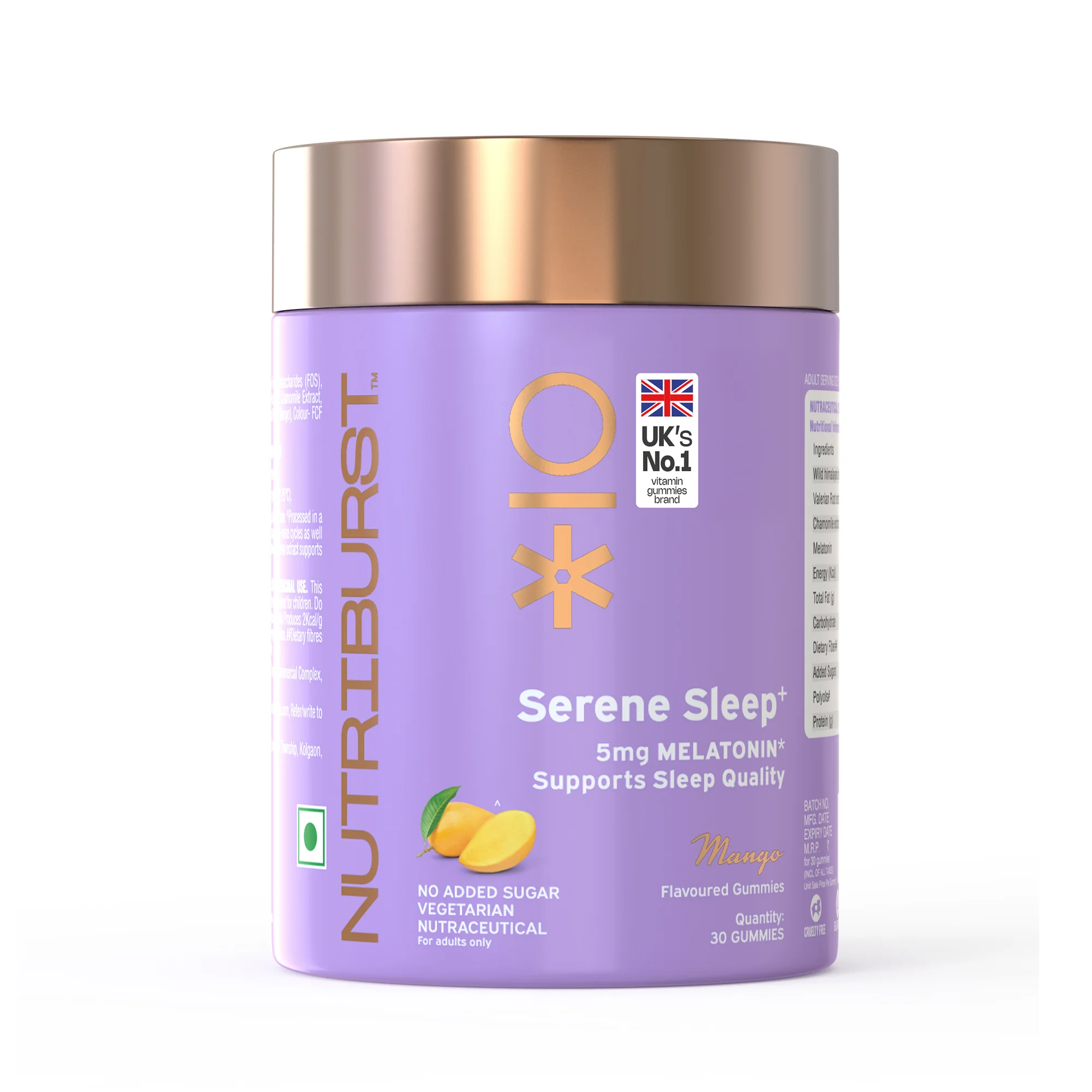 Nutriburst Serene Sleep 5MG Melatonin Gummies for Quality Deep Sleep, Fresh Wake Up | No Stress & Anxiety | Natural Non-Addictive, Non Habit Forming, No Added Sugar Sleep-Aid | Mango Flavor (60 Gummy)